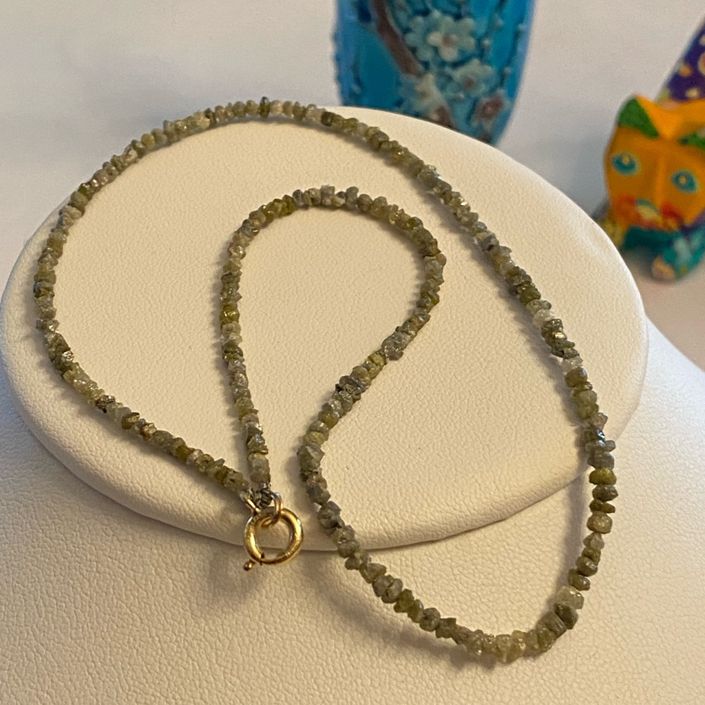 Rough Diamond Beads 14k Gold Clasp Strand Necklace